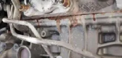 Example of coolant leak between the block and cylinder head. Example of coolant leak between the block and cylinder head.