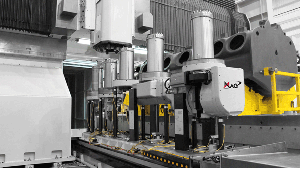 The MAG U6 bridge mill is engineered for heavyduty machining of large precision parts such as this 13000lb 16cylinder diesel engine block The machinersquos solid construction makes it well suited for heavy cuts in steel titanium Inconel or cast iron