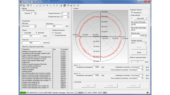 Flexium software includes tools for machine setup optimization and diagnostics such as ballbar testing of interpolated axes