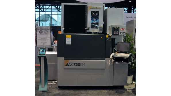 The AQ750LH on display at IMTS 2012 has a 24in Z cutting capability and a fixed table design that allows for heavier workpieces to be machined without affecting table positioning or accuracy