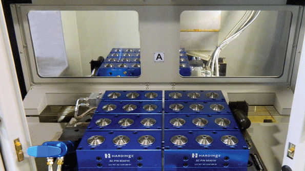 Eight TriGrip 5C collet blocks shown with the hydraulic quickdisconnect feature