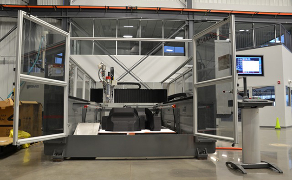 Cincinnati Incrsquos BAAM is linear motordriven system based on the structure drives and controls of a lasercutting machine It has a work envelope of up to 24x6x2 m 8x20x6 ft and extrudes hot thermoplastic to build parts in layers based on CAD data
