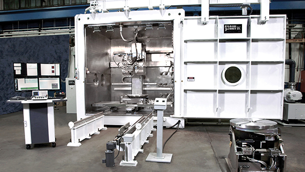 The EBAM 110 system converts titanium or other alloy wire into nearnet shapes up to 19 ft long at a rate of 720 lbhour in a work envelope of 70x47x63 inches