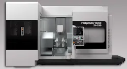 The new multitasking turning center has a maximum turning diameter of 12.6 in. (320 mm) and a maximum turning length of 65 in. (1,650mm.) The left and right spindles have 3-in. (80-mm) and 2.5- in. (65-mm) bar capacity, respectively. Tool spindle X,Y,Z travel is 25.4 X ±4.9 X ±32.5 in. (6,459 X ±1,259 X ±825 mm.) The B-axis tool spindle positioning range is 240 degrees. The new multitasking turning center has a maximum turning diameter of 12.6 in. (320 mm) and a maximum turning length of 65 in. (1,650mm.) The left and right spindles have 3-in. (80-mm) and 2.5- in. (65-mm) bar capacity, respectively. Tool spindle X,Y,Z travel is 25.4 X ±4.9 X ±32.5 in. (6,459 X ±1,259 X ±825 mm.) The B-axis tool spindle positioning range is 240 degrees.