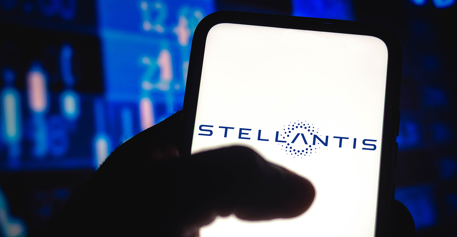Stellantis logo on a smartphone screen.