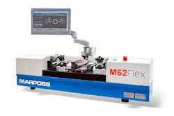 The Marposs M62 laser gear inspection system uses laser profile sensors and the optical triangulation principle for fast adaptation for inspecting a variety of gear sizes and shapes in a very short time. The Marposs M62 laser gear inspection system uses laser profile sensors and the optical triangulation principle for fast adaptation for inspecting a variety of gear sizes and shapes in a very short time.