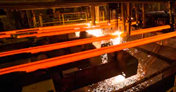 Steel billets, torch cutting at the run-out stage of continuous casting. Steel billets, torch cutting at the run-out stage of continuous casting.