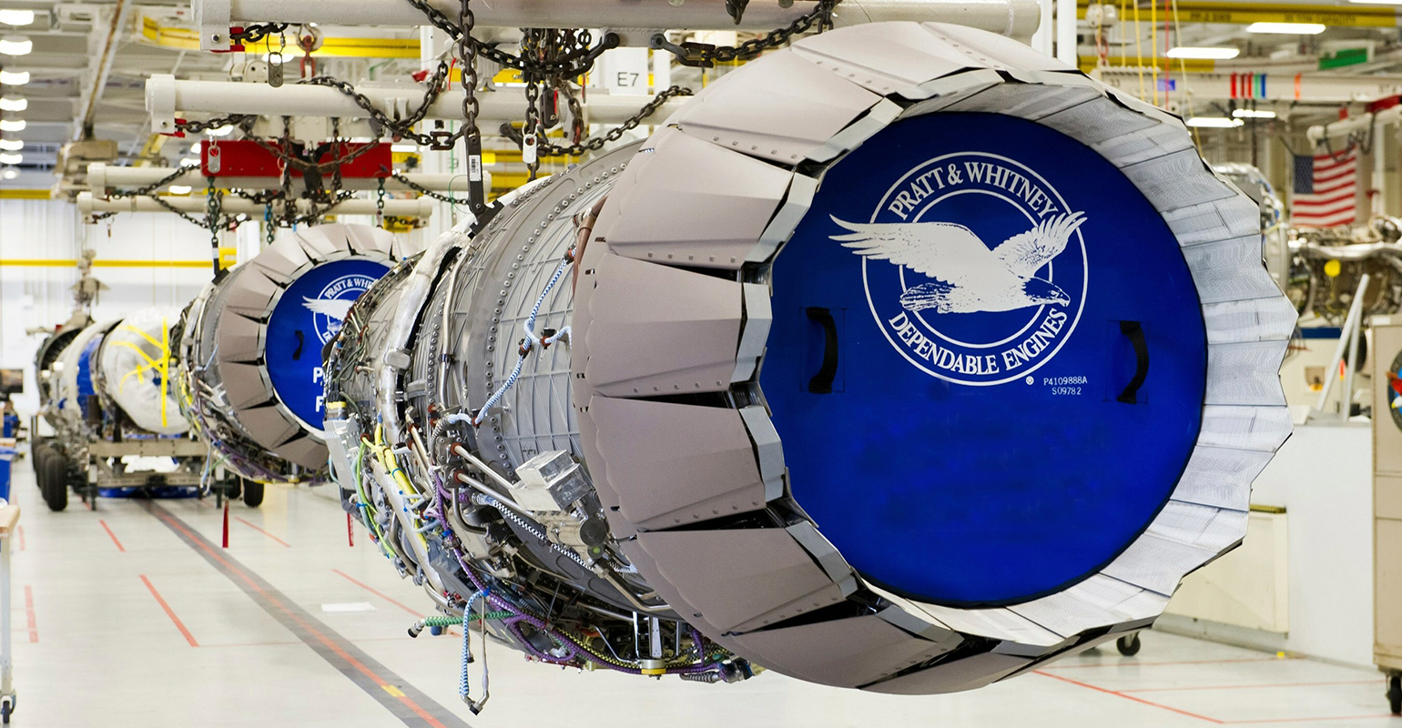 The F135 engine production line at Pratt & Whitney, Middletown, Conn.