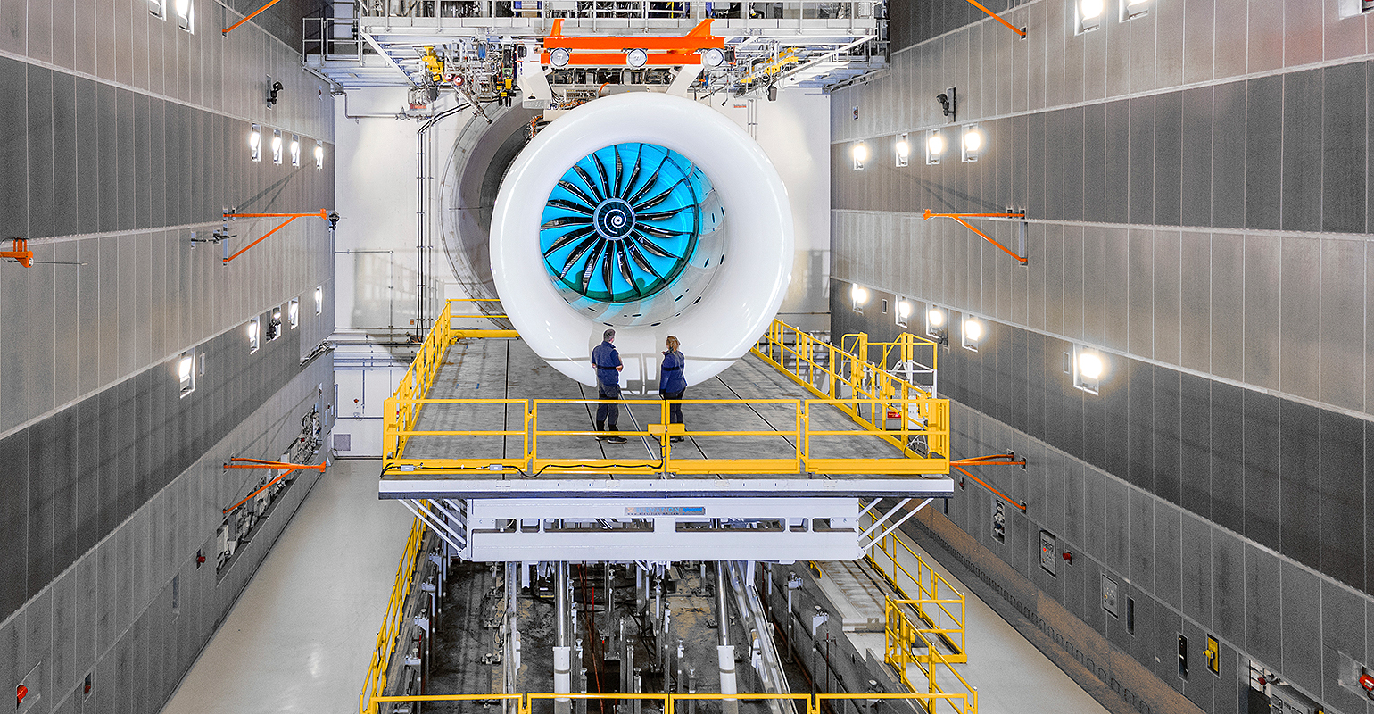The UltraFan demonstrator engine at Rolls-Royce&rsquo;s Testbed 80 in Derby, England.