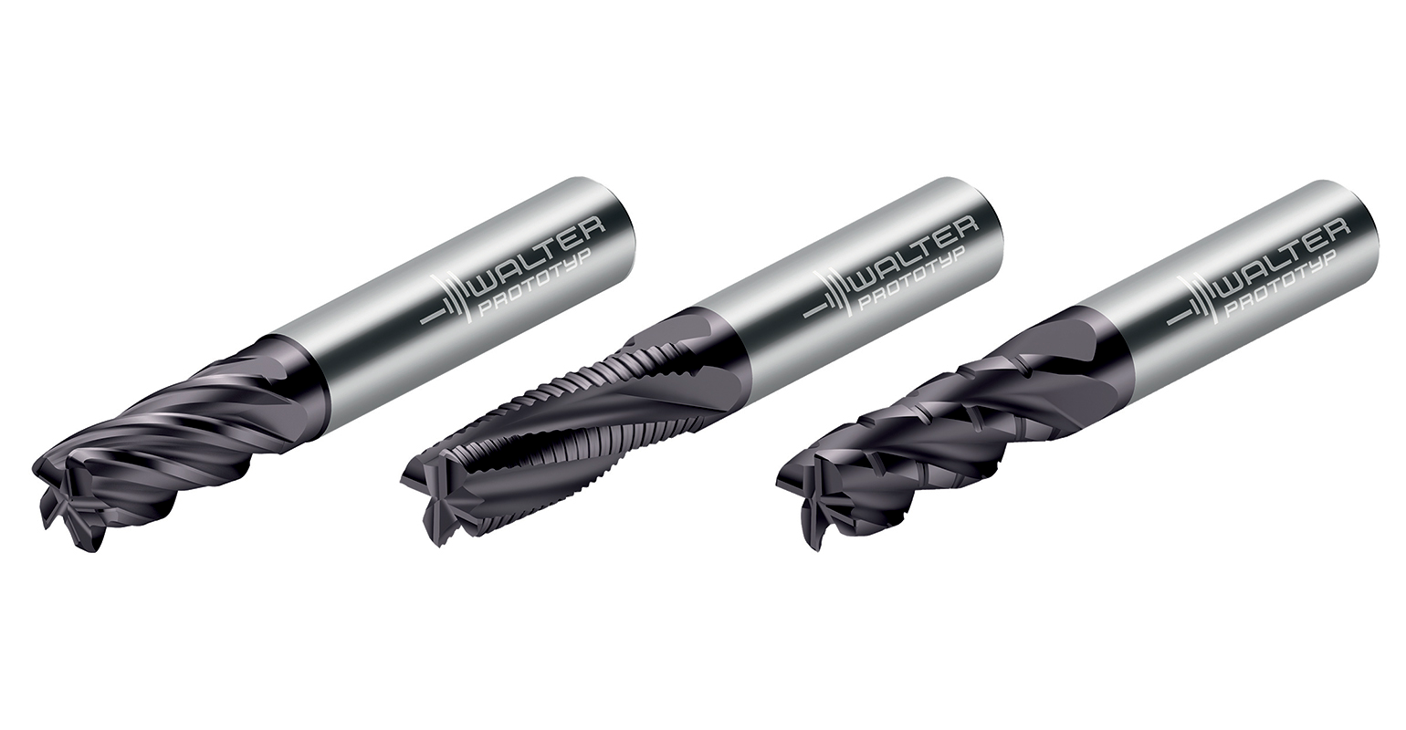 Left to right: Walter USA LLC MA230, MA320 and MA321 Advance solid carbide milling cutters for universal machining.