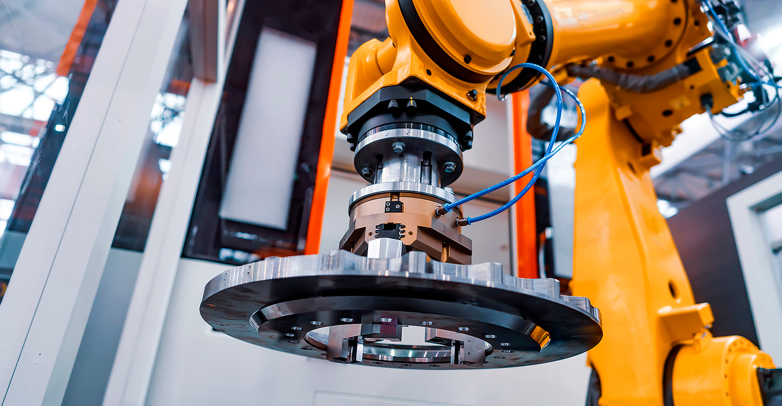 Robotic arm in an automated production cell.