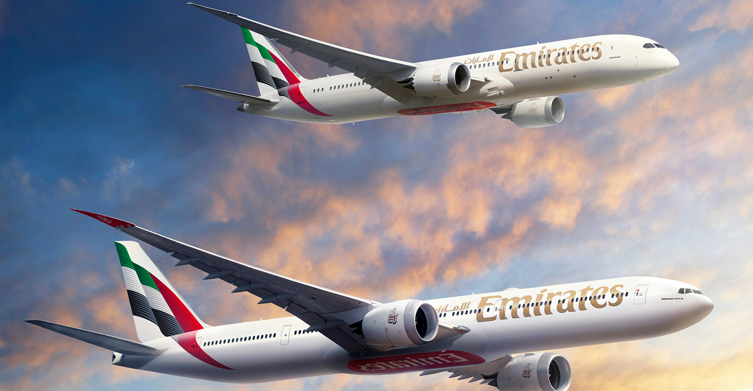Boeing 777X and 787 in Emirates livery.