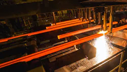 Oxy-torch cutting of steel billets at con-caster runout. Oxy-torch cutting of steel billets at con-caster runout.