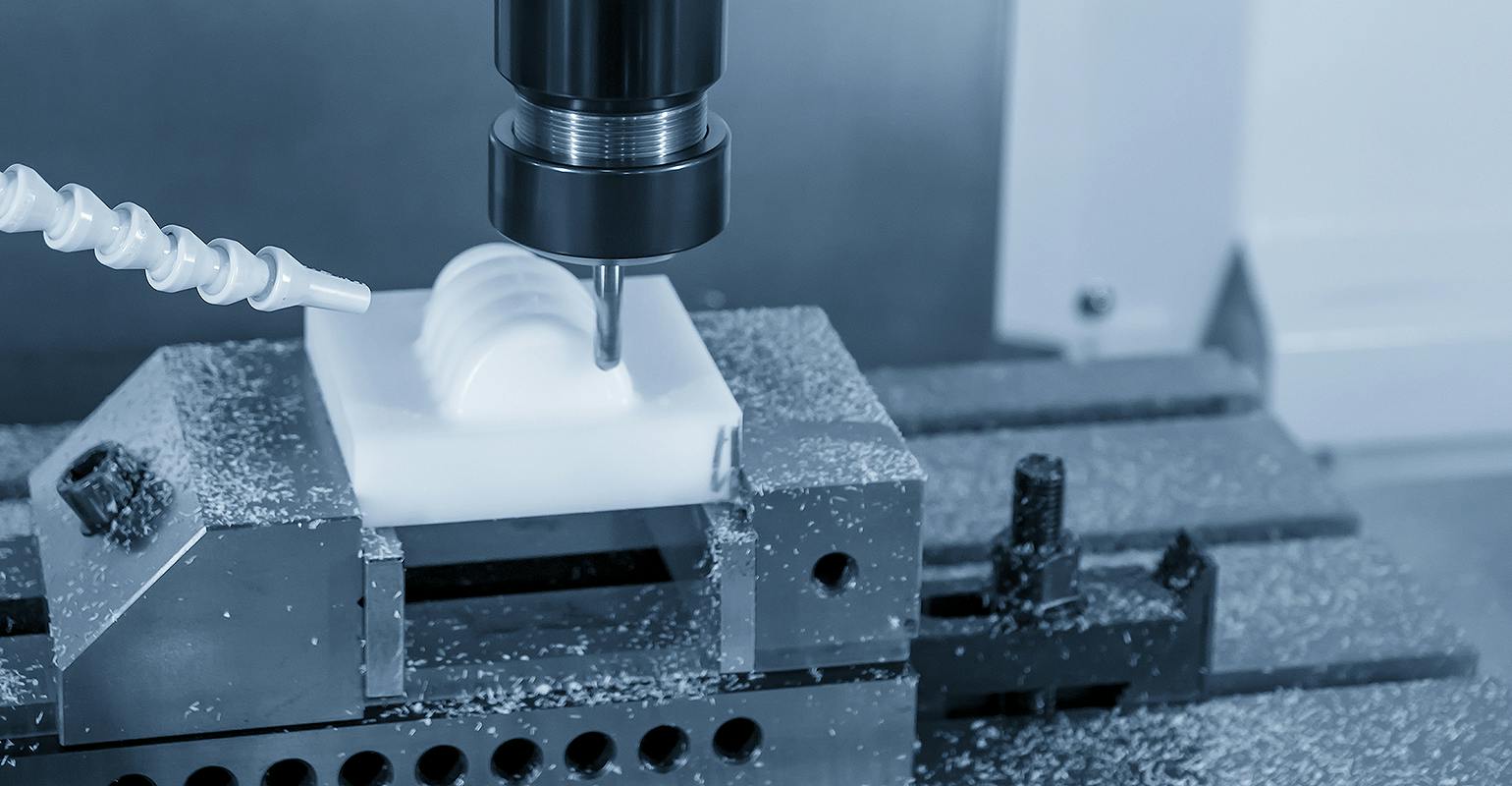 CNC milling plastic parts with solid ball endmill tool.