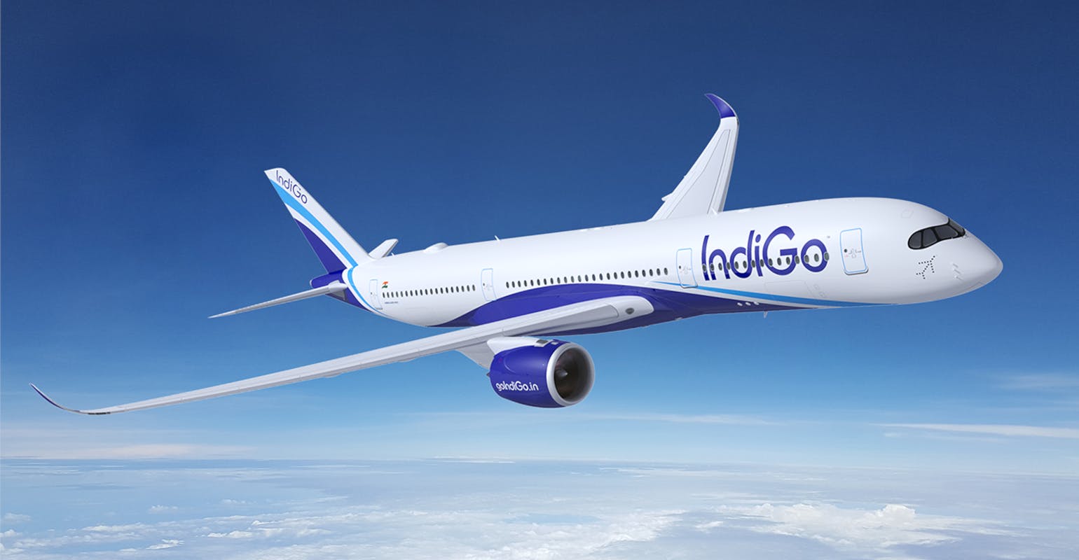 Airbus A350 illustrated in IndiGo livery.
