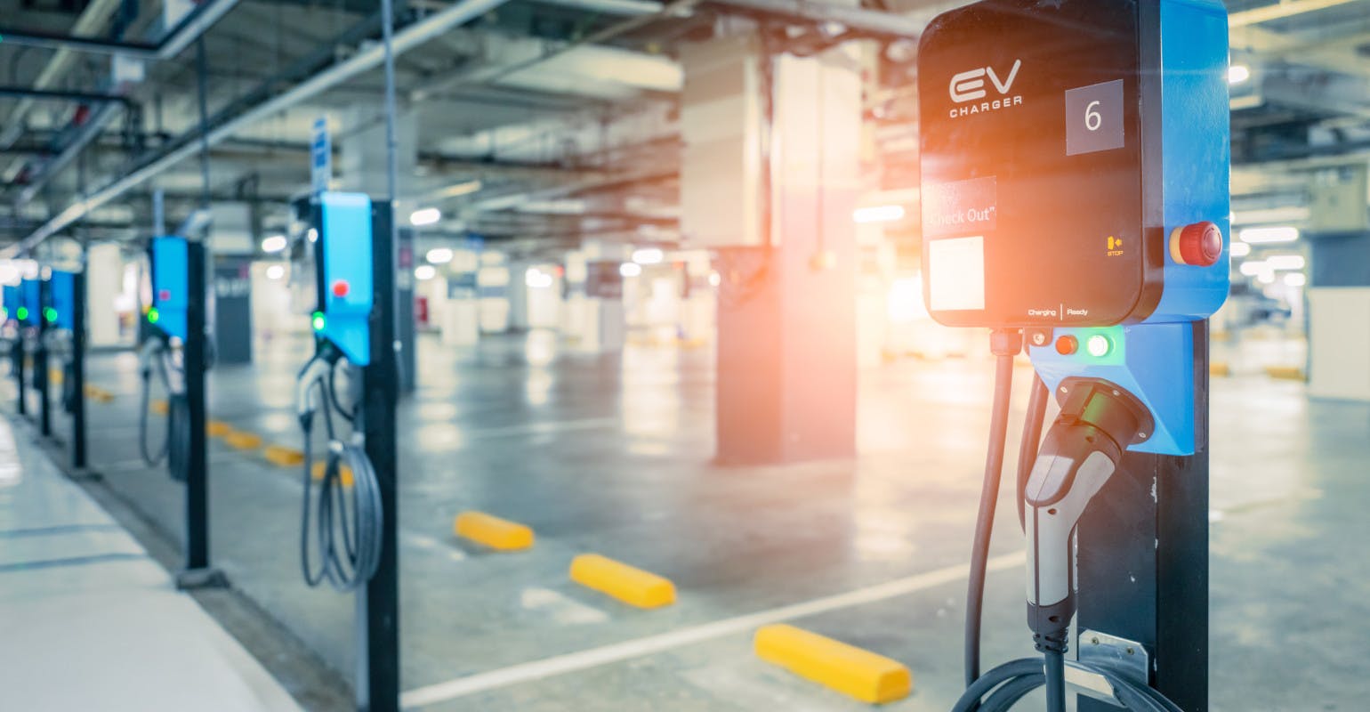 Electric car charging station for EV batteries.