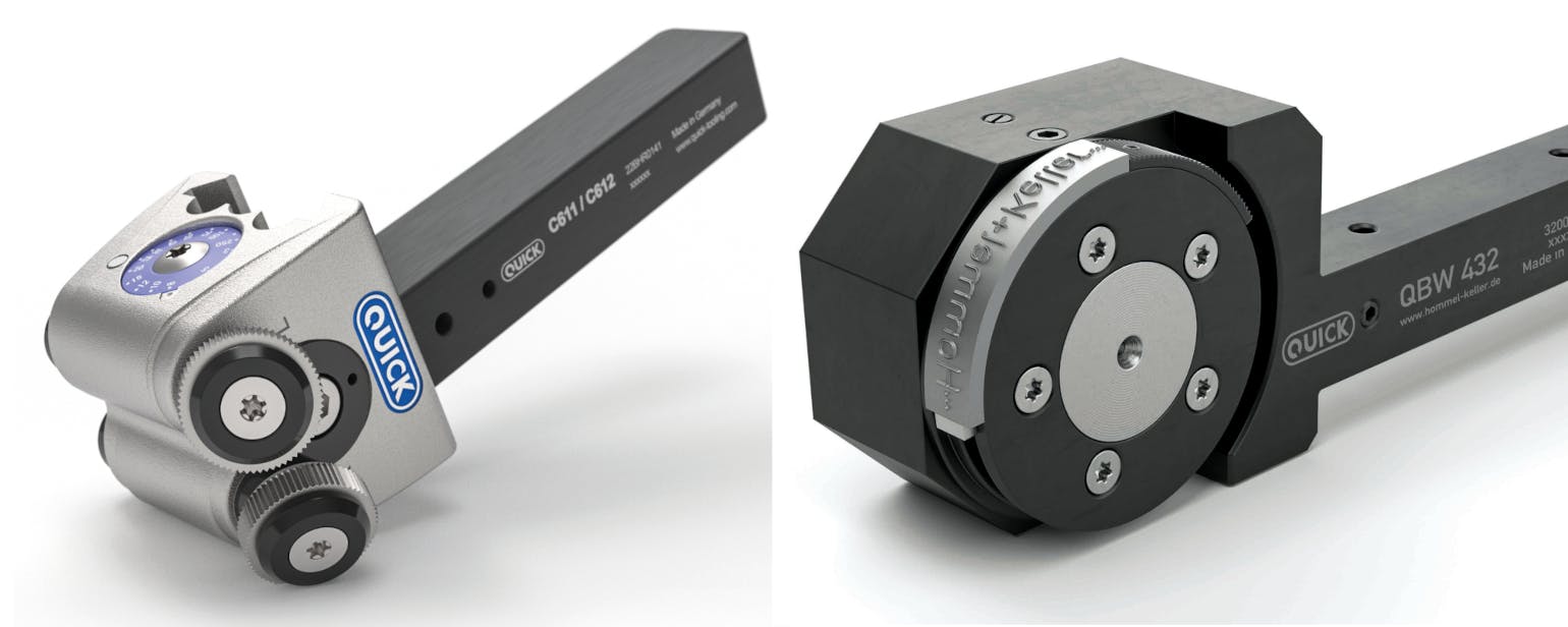 Hommel & Keller cut knurling tool (left) and marking tool (right.) Platinum Tooling now imports and distributes the manufacturer&rsquo;s QUICK series tools.