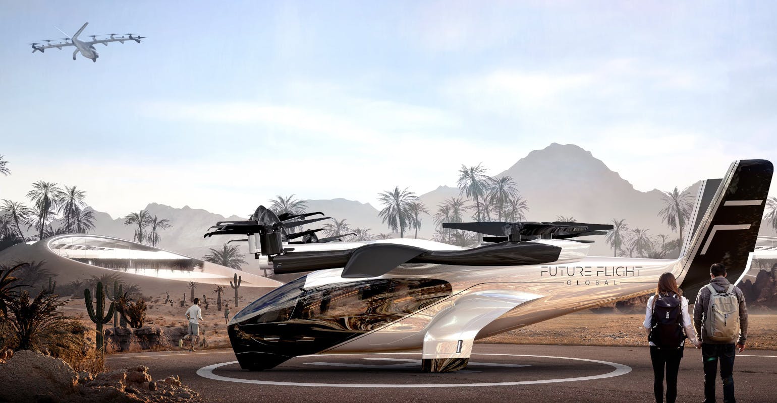 Conceptual illustration of the Archer Midnight eVTOL in FFG livery.