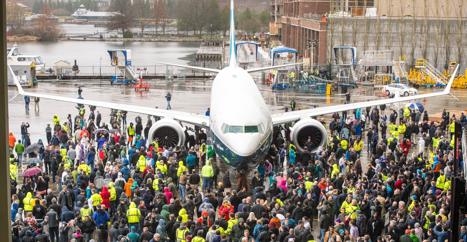 Rollout of first 737 MAX 9 at Renton, Washington.