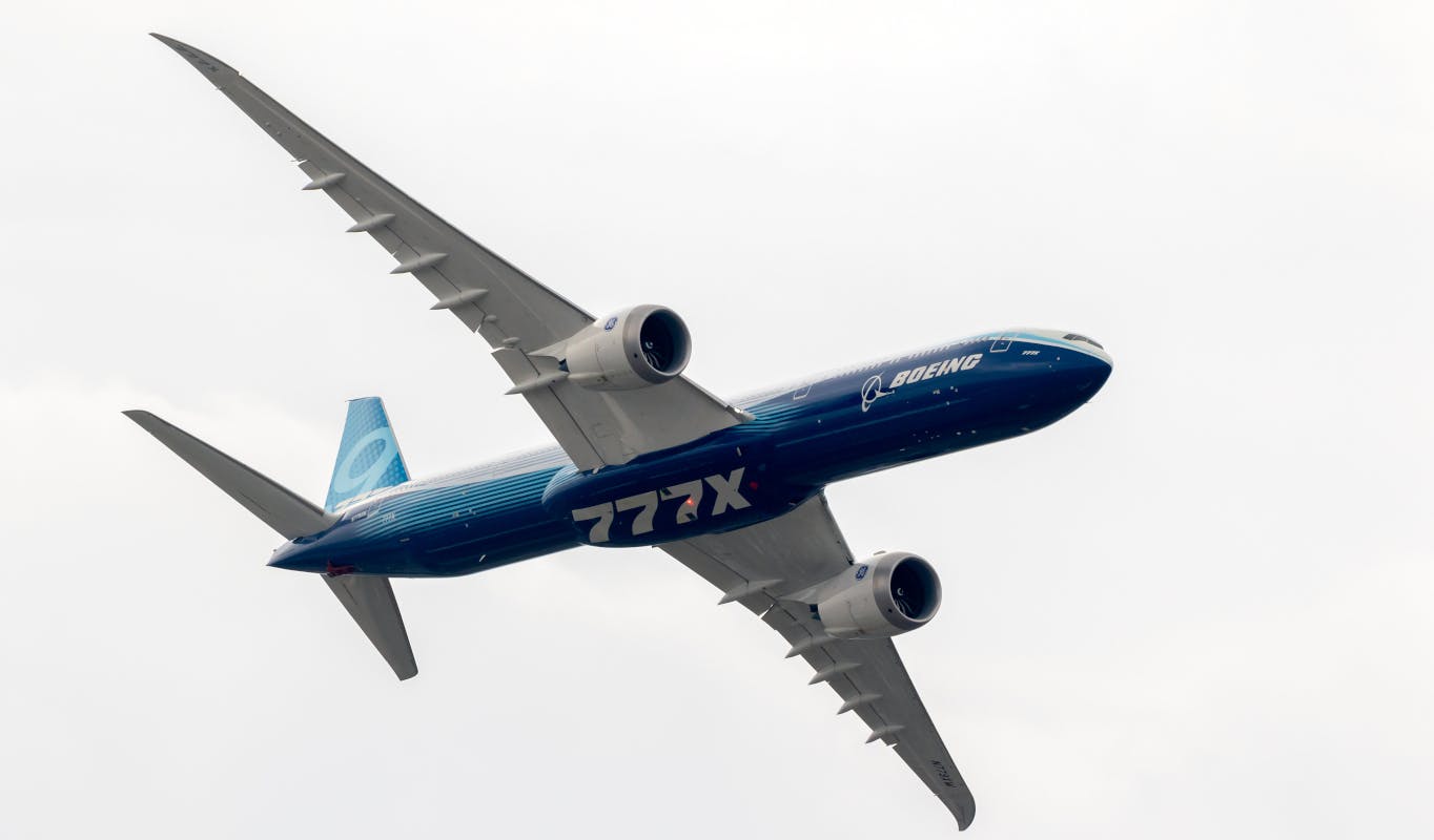 Boeing 777X at the 2023 Paris Air Show. Le Bourget Airport, France.