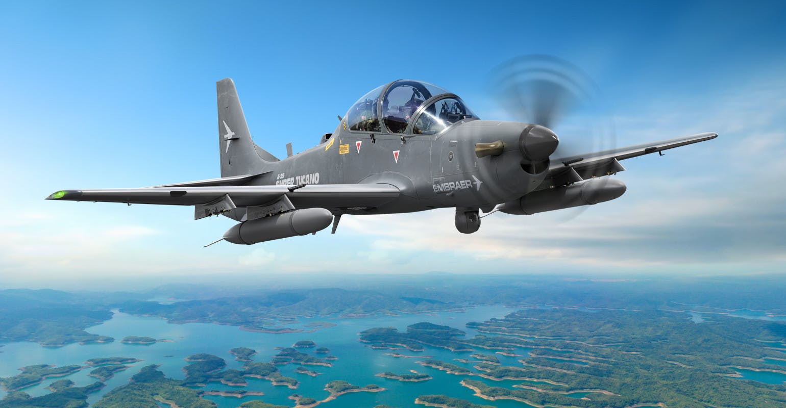 Embraer A-29 Super Tucano turboprop aircraft.