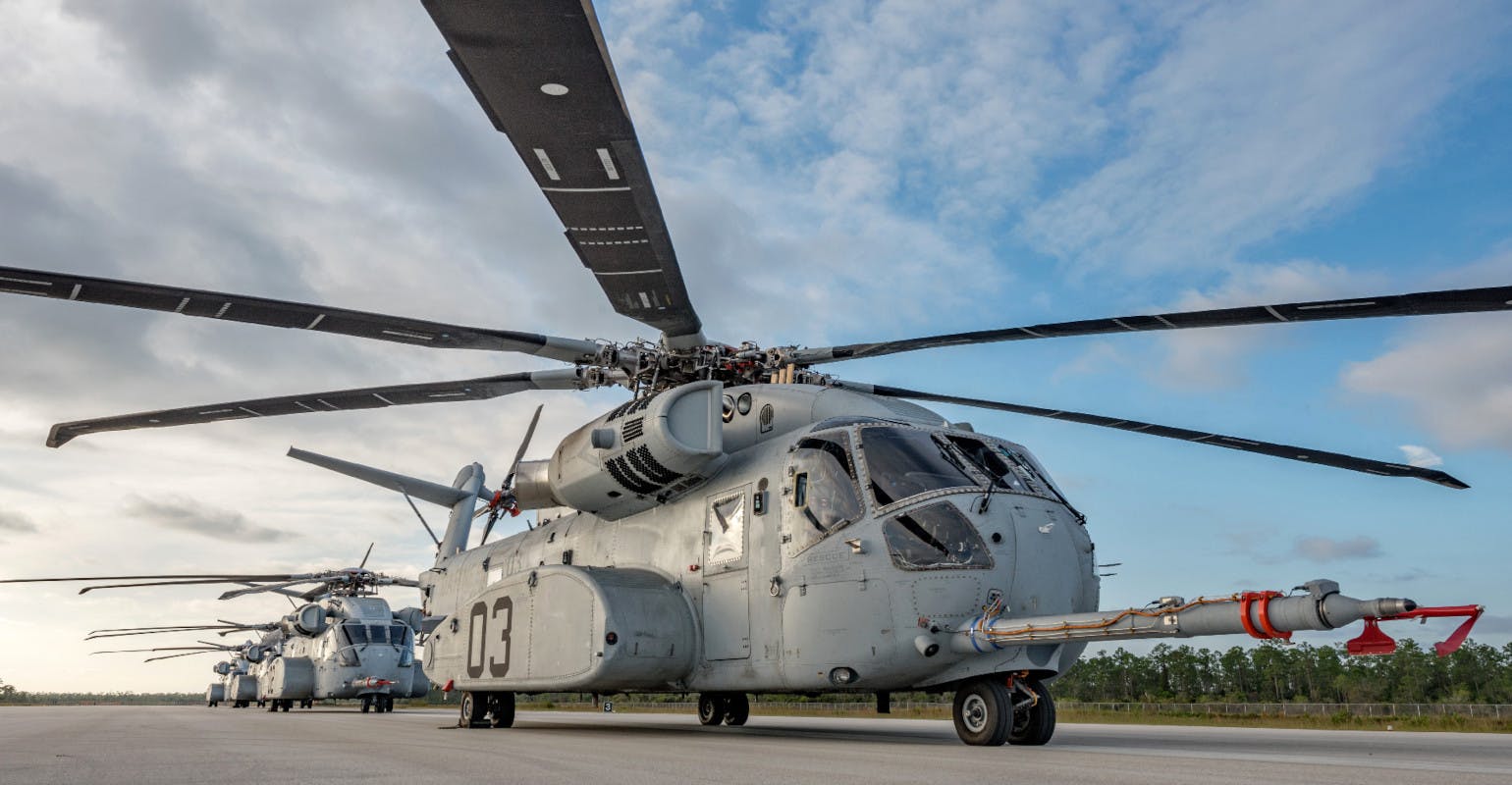 A series of CH-53K King Stallion helicopters