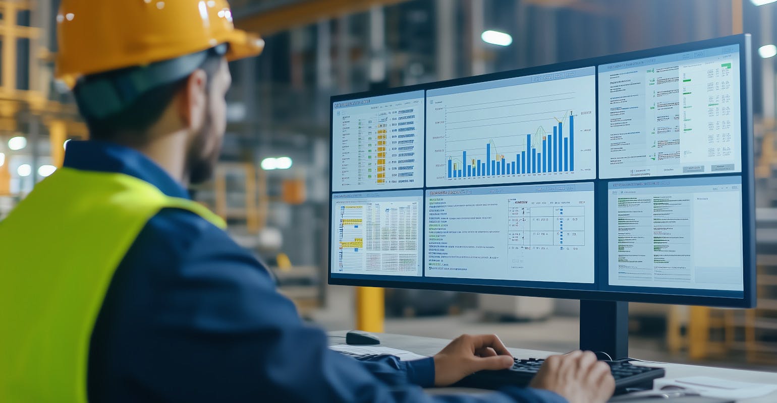 Tracking software dashboard at a work site with real-time updates.