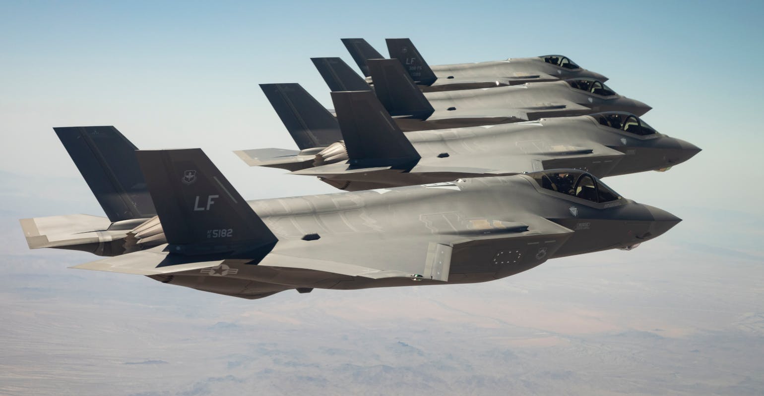 The F-35A is the conventional take-off and landing variant of the Joint Strike Fighter jet. USAF F-35A plus Royal Dutch AF f-35As, at Luke AFB.