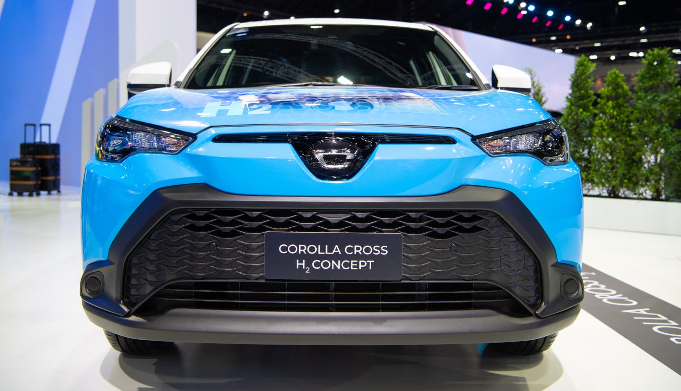 Toyota Corolla Cross H2 concept vehicle on display in March 2023.
