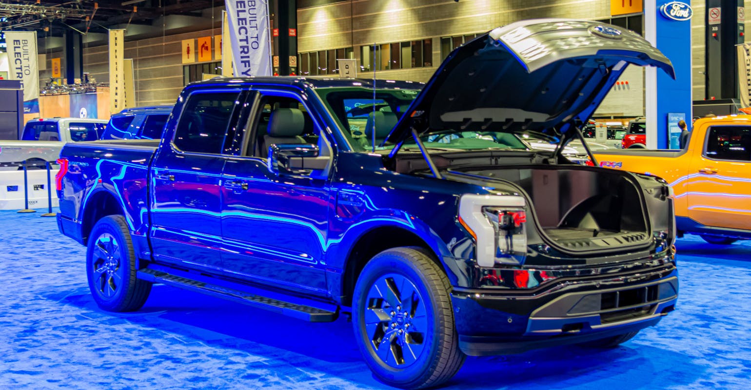 2022 Ford F-150 Lightning electric pickup truck at the 2023 Chicago Auto Show