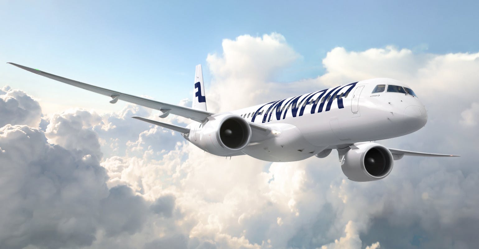 Embraer E195-E2 illustrated in Finnair livery.