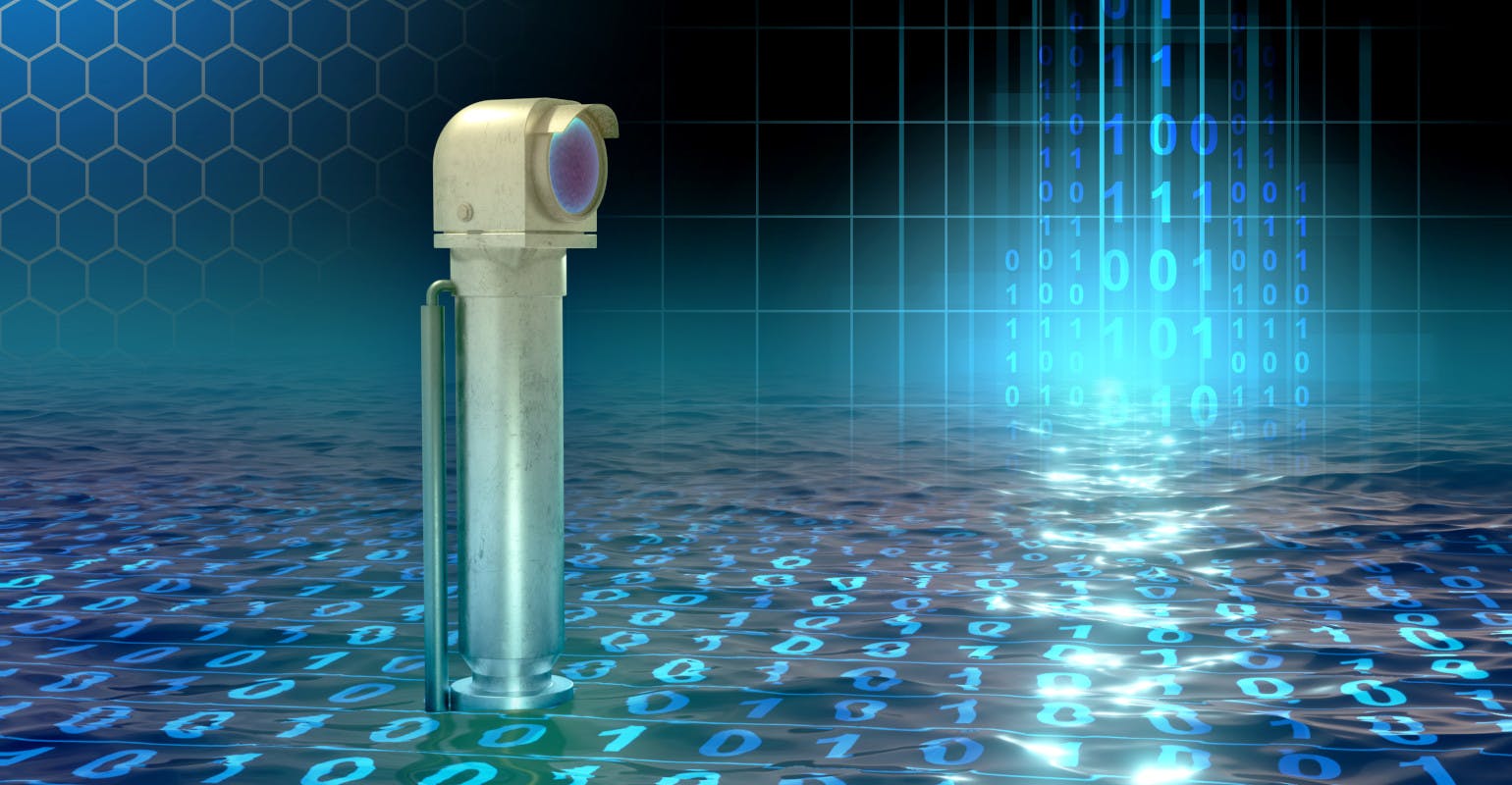 Periscope searching a sea of digital data.