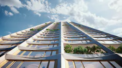 The facade generates energy through the application of solar glass and photovoltaics. The facade generates energy through the application of solar glass and photovoltaics.