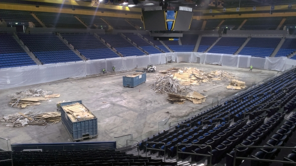 The basketball floor at UCLA39s Pauley Pavilion had to be replaced after a ruptured water main left the court under water