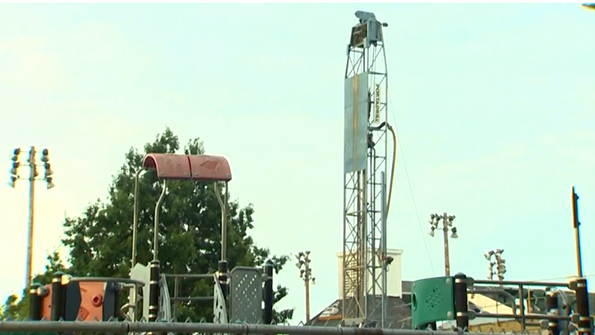 Workers are installing wells as part of a geothermal energy system at Adams Elementary in Seattle
