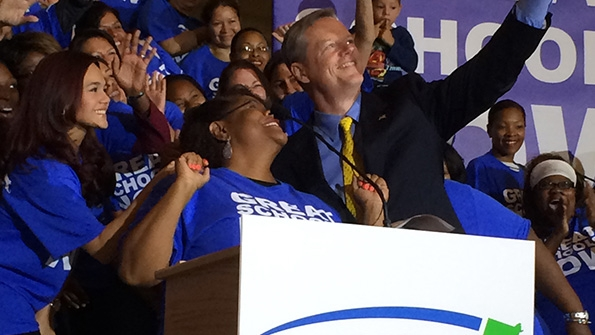 Massachusetts Gov Charlie Baker attends a rally to push for lifting the state39s restrictions on charter schools