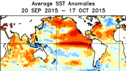 With aboveaverage tropical sea surface temperatures SST in the central and eastern Pacific Ocean climatologists anticipate that El Nintildeo will produce powerful storms along the coast of California With aboveaverage tropical sea surface temperatures SST in the central and eastern Pacific Ocean climatologists anticipate that El Nintildeo will produce powerful storms along the coast of California