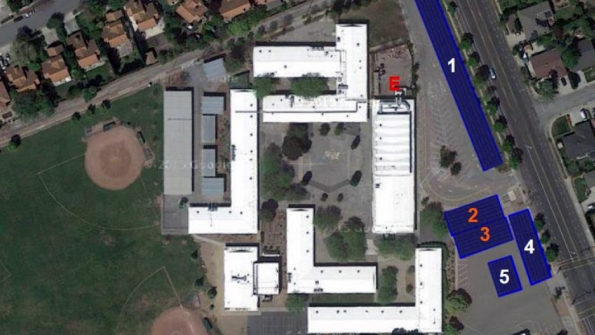 An aerial photo show where solar panels will be installed at Piedmont Middle School