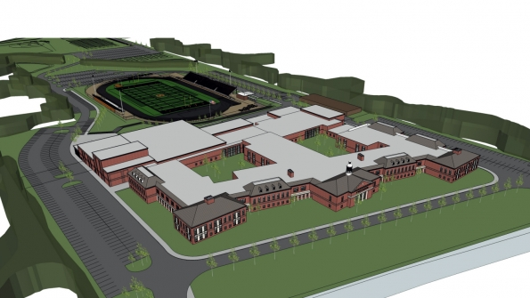 Rendering of plans for middlehigh school in North Olmsted Ohio