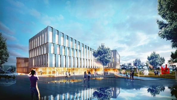 A preliminary rendering of plans for a new home for the business school at the University of Cincinnati