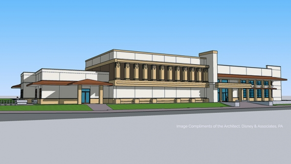 Rendering of plans for academic building at Ave Maria University
