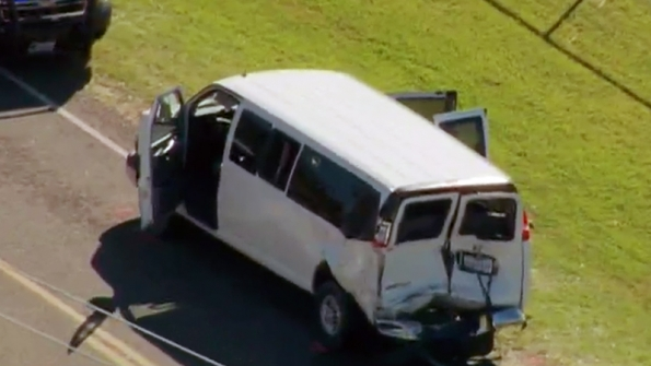 A Trinity Texas district was struck from behind on the highway as it was stopped to pick up a student