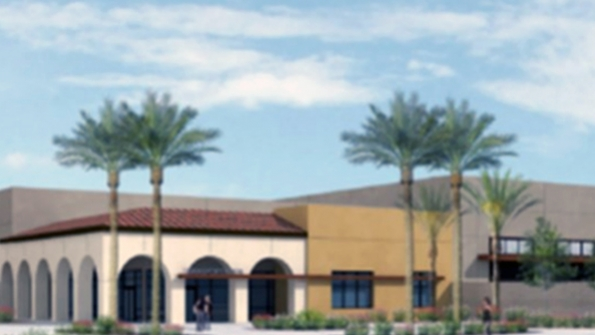 Ongoing construction of an administrative complex in the Coachella Valley district rendering above has prompted officials to temporarily relocate nearby La Familia High School