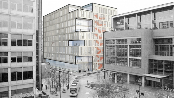 Rendering of plans 100 million education and health center in downtown Portland