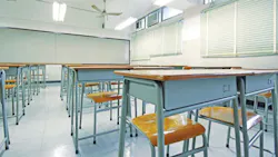 Light colors on interior finishes in a school classroom enable daylight to be reflected throughout a space Light colors on interior finishes in a school classroom enable daylight to be reflected throughout a space