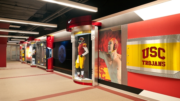 The Nike gear wall at the University of Southern California Los Angeles was inspired by highend retail displays The exhibit showcases all of the gear that a student athlete will receive for his or her sport