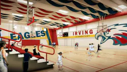 The Joplin Missouri school system has rebuilt most of its gyms as safe rooms This rendering shows the Irving Elementary School gym before it was built The bright colors and recreational equipment in the gym help to keep students calm The Joplin Missouri school system has rebuilt most of its gyms as safe rooms This rendering shows the Irving Elementary School gym before it was built The bright colors and recreational equipment in the gym help to keep students calm