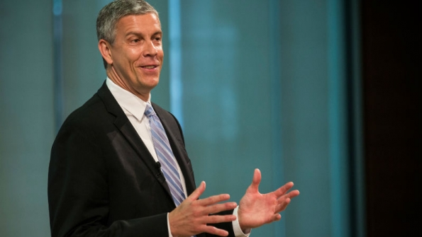 Arne Duncan US Secretary of Education speaks at a press conference announcing that Starbucks will partner with Arizona State University to offer full tuition reimbursement for Starbucks employees to complete a bachelor39s degree on June 16 2014 in New York City