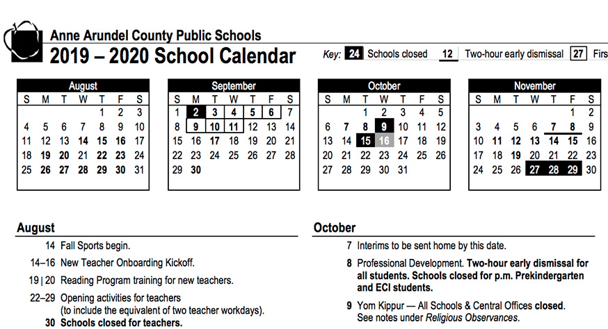 Anne Arundel County School Calendar - Southern Calendar 2022