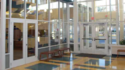 The security vestibule at the front entrance of a school has become the standard in school design as seen here in this photo of Abingdon Elementary School in Gloucester County Va The security vestibule at the front entrance of a school has become the standard in school design as seen here in this photo of Abingdon Elementary School in Gloucester County Va